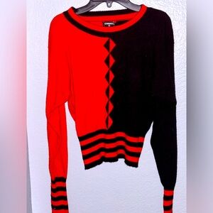 CHANEL AUTHENTIC Vintage Cashmere Bold Red and Black geometric Sweater- Size M